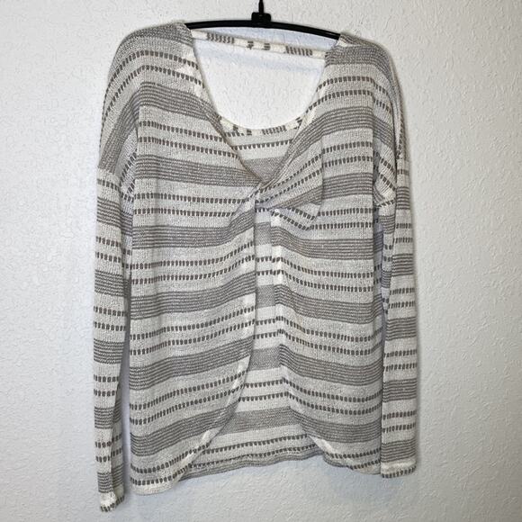 Charming Charlie Lightweight Striped Pullover Sweater Open Twisted Back Sz M - Picture 3 of 10